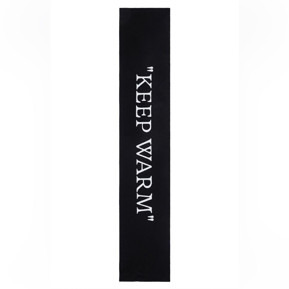 OFF-WHITE Keep Warm Scarf Black Scarf White text reversible Revolve FWRD $450